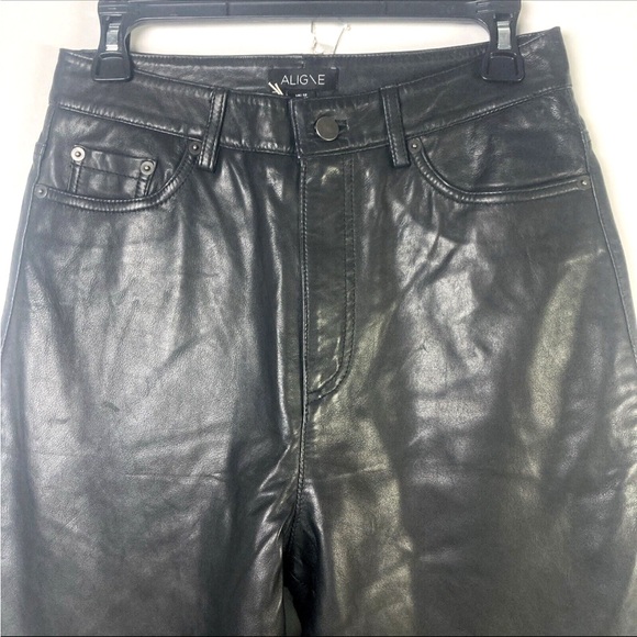 Aligne Leather Trousers Pants Slacks Gellar UK 12 US 8 high rise straight 31 ins - Picture 3 of 15